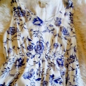 Cynthia Rowley white and blue floral 100% Linen Midi Dress